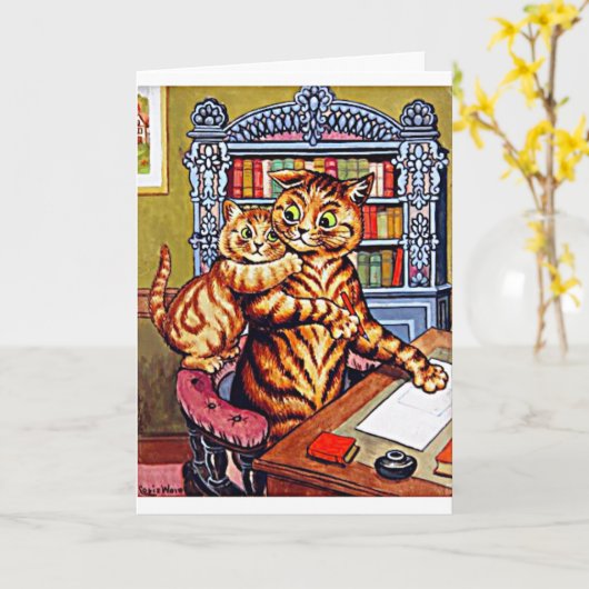 父と息子の猫たち、ルイ・ウィン、猫芸術 カード (黄色い花)