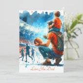 父と息子、サッカーの試合を観る 水彩画 シーズンカード (スタンド正面)