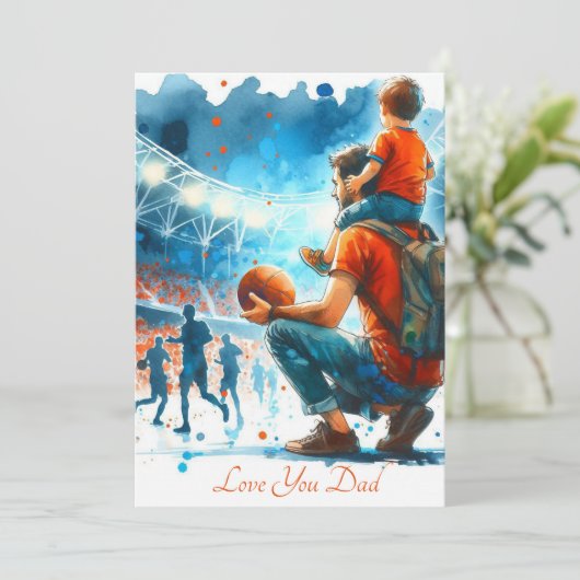 父と息子、サッカーの試合を観る　水彩画 シーズンカード (スタンド正面)