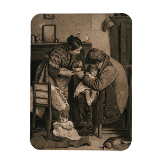 父と母の力を借りた病気の子ども マグネット (縦)