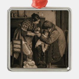 父と母の力を借りた病気の子ども メタルオーナメント