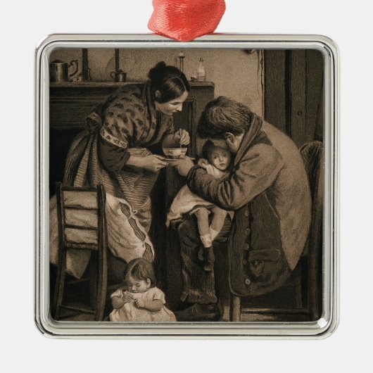 父と母の力を借りた病気の子ども メタルオーナメント (正面)