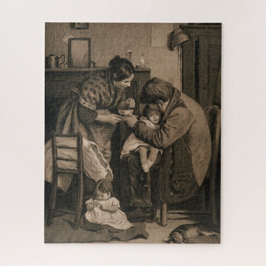 父と母救済の病気の少女 ジグソーパズル (縦)