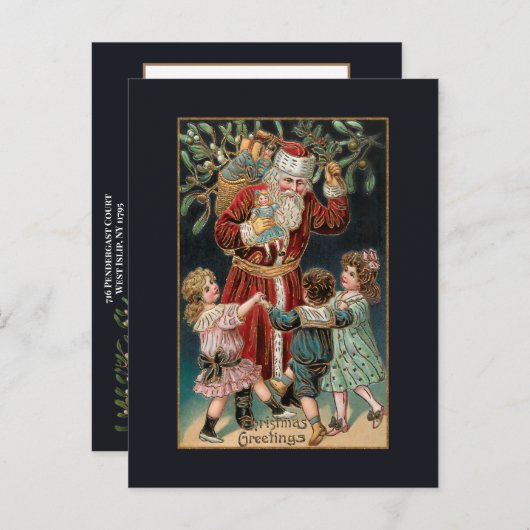 父のクリスマスと踊りの子供とヤドリギ ポストカード (正面/裏面)