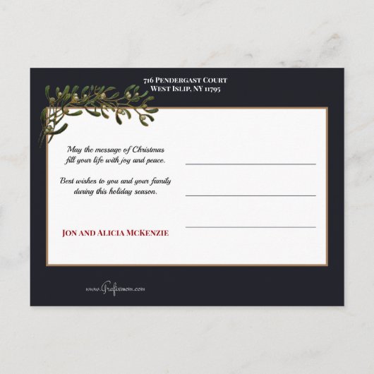 父のクリスマスと踊りの子供とヤドリギ ポストカード (裏面)