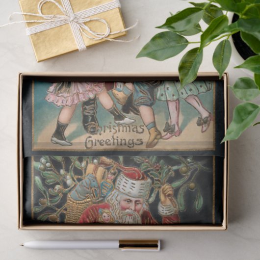 父のクリスマスと踊りの子供とヤドリギ 薄葉紙