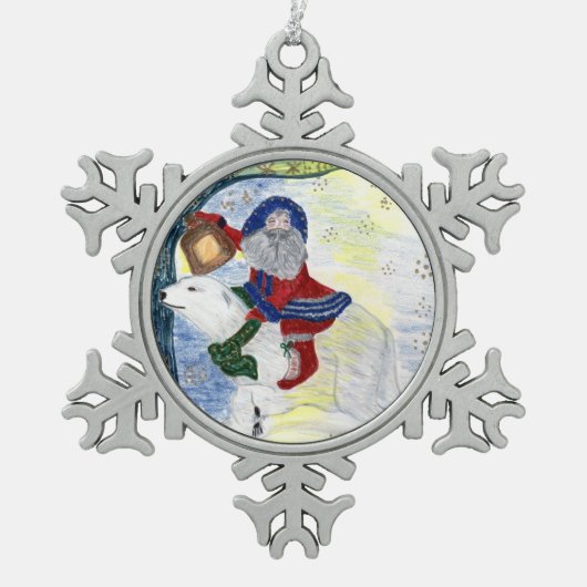 父のクリスマスのオーナメント スノーフレークピューターオーナメント (正面)
