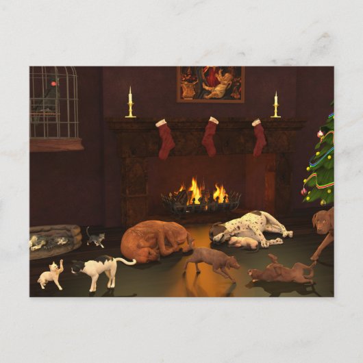 父のクリスマスを待っている ポストカード (正面)