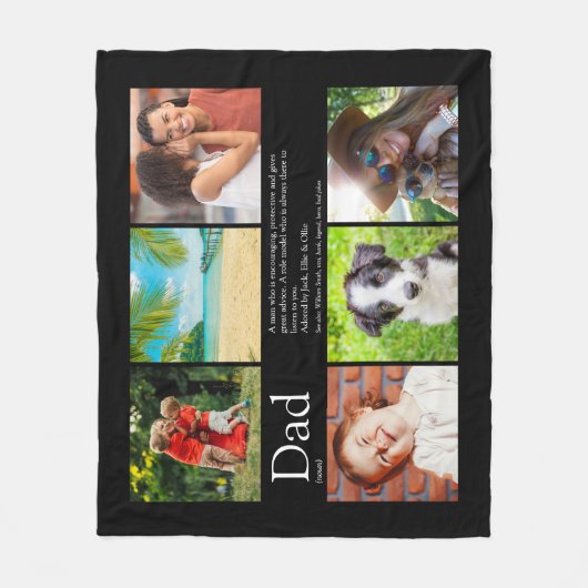 父のパパ定義6フォトコラージュ フリースブランケット (正面)