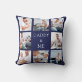 父のベビー写真コラージュのネイビーブルー クッション (正面)