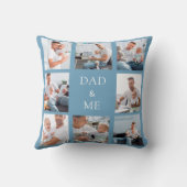 父のベビー写真コラージュほこりっぽい青 クッション (裏面)