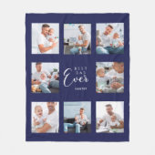 父の写真コラージュのネイビーブルー フリースブランケット (正面)