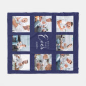 父の写真コラージュのネイビーブルー フリースブランケット (正面(横))