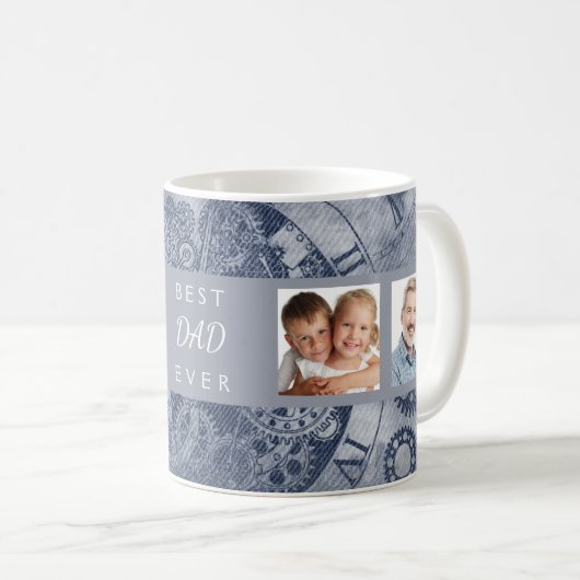 父の写真コラージュ青いスチームパンク コーヒーマグカップ (正面右)