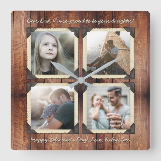 父の娘パーソナライズされたInstagramフォトグリッド スクエア壁時計