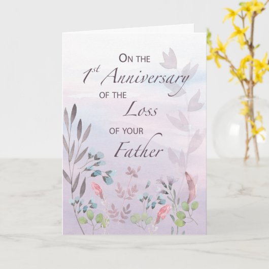 父の損失水の色の花模様 カード (黄色い花)