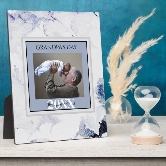 父の日おじいちゃんの日ブルー最初のフォトフレーム フォトプラーク (側面)