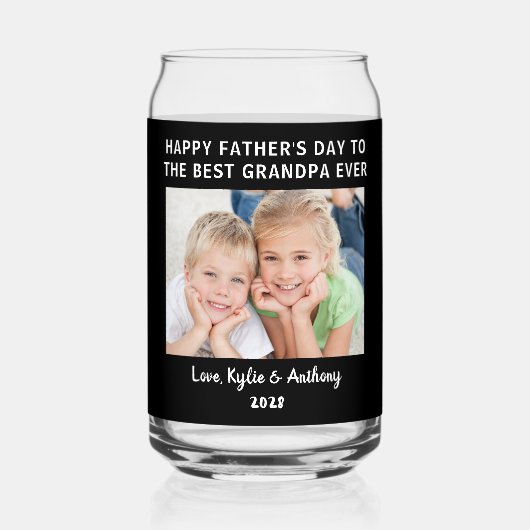 父の日おじいちゃん最高のフェバーカスタムフォトブラック ガラス缶 (正面)