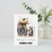 父の日おめでとうかわいいクマの絵画水色 ポストカード (スタンド正面)