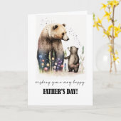 父の日おめでとうかわいいクマ絵画の水色 カード (黄色い花)