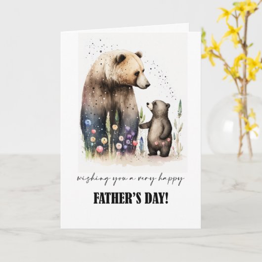 父の日おめでとうかわいいクマ絵画の水色 カード (黄色い花)