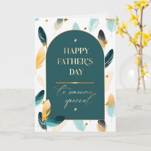 父の日おめでとう羽毛パターン カード (黄色い花)