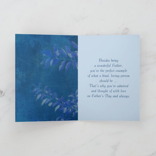 父の日おめでとう青エレガント葉パターン カード (内部)