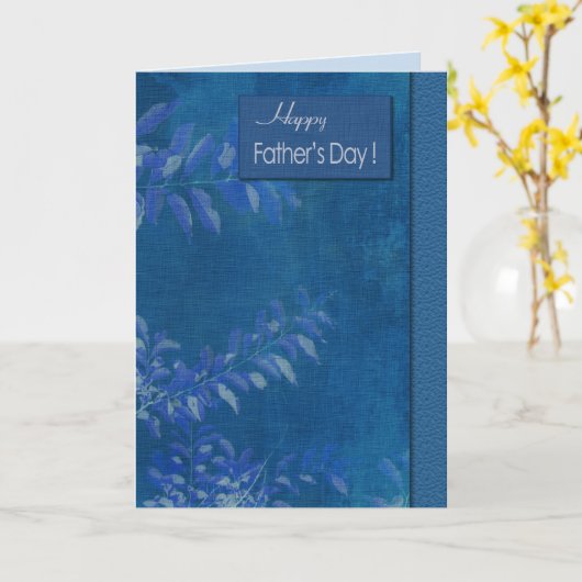 父の日おめでとう青エレガント葉パターン カード (黄色い花)