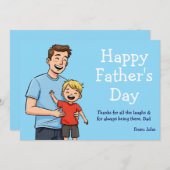 父の日おめでとう！　漫画のパパと息子　青 シーズンカード (正面/裏面)