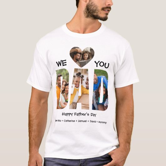 父の日おめでとう 4枚のフォトコラージュ Tシャツ (正面)