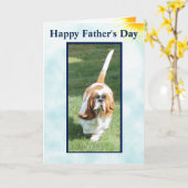 父の日おもしろいカードと日光浴バセットハウンド カード (黄色い花)