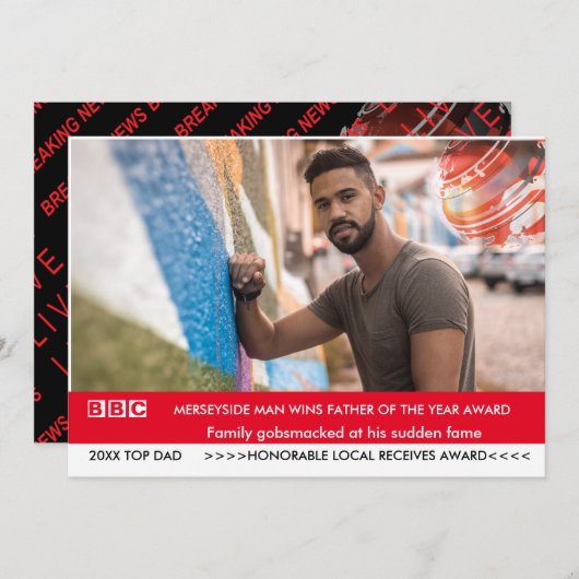 父の日おもしろいカード🎉フェイクブリティッシュtellyニュース 招待状 (正面/裏面)