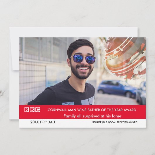 父の日おもしろいカード🎉偽の英国テレビニュース 招待状 (正面)