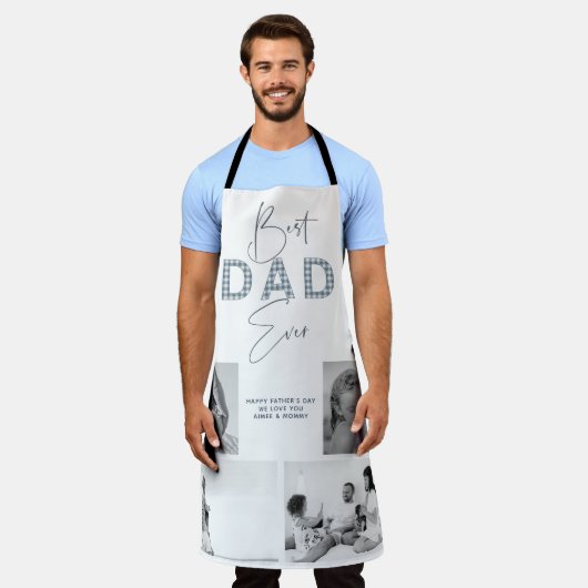父の日お父さ最高のん4写真ほこりっぽいブルー エプロン (着用した状態)