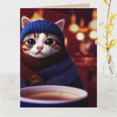 父の日かわいいコーヒー猫グリーティングカード カード (黄色い花)