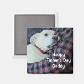 父の日と一緒に暮らす白犬の姿の写真 マグネット (正面/裏面)
