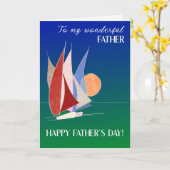 父の日に父のために夕日に帆船 カード (黄色い花)