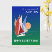 父の日に義父のために夕日に帆船 カード (黄色い花)