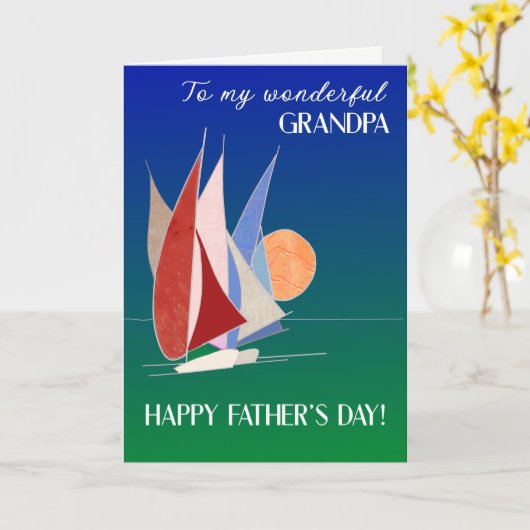 父の日のおじいちゃんのために夕日に帆船 カード (黄色い花)