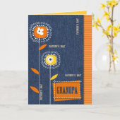 父の日のおじいちゃん。デニムパターン カード (黄色い花)