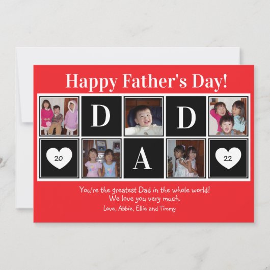 父の日のおめでとう5枚の写真の赤いフラットグリーティングカード カード (正面)