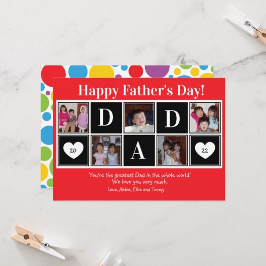父の日のおめでとう5枚の写真の赤いフラットグリーティングカード カード (正面/裏面インサイチュ)