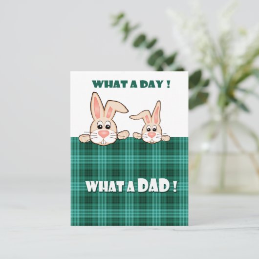 父の日のお父さんへ。かわいいウサギ2匹 ポストカード (スタンド正面)
