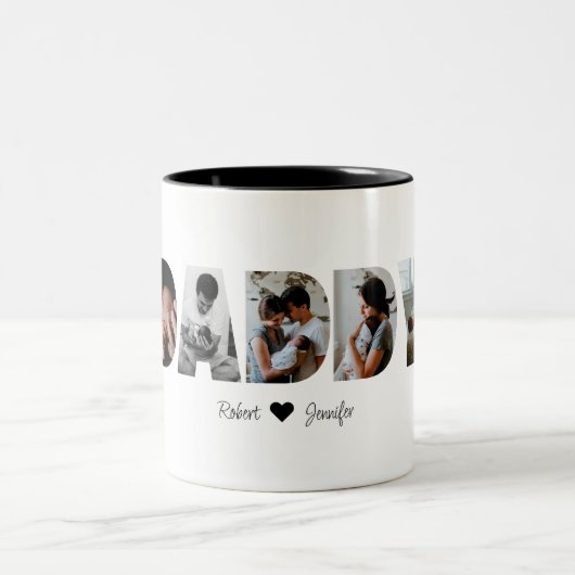 父の日のためにパパ写真コラージュのマグカップ ツートーンマグカップ (中央)