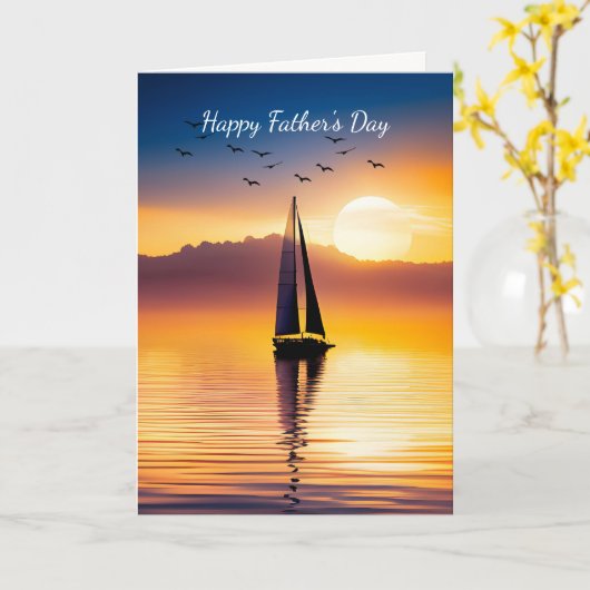 父の日のための帆船の日の出 カード (黄色い花)