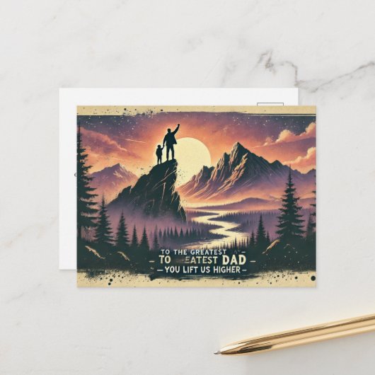 父の日のための険しい山の風景 ポストカード (正面/裏面インサイチュ)