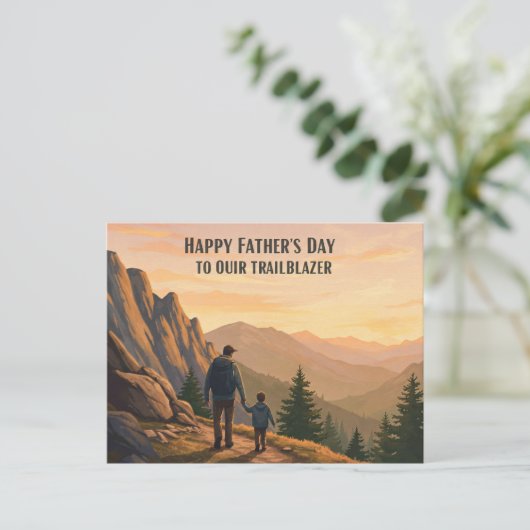 父の日のための険しい山の風景 ポストカード (スタンド正面)