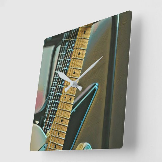 父の日のギターギフト スクエア壁時計 (傾斜)