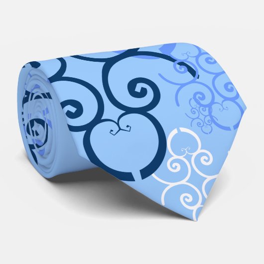 父の日のスクロールワークとハートの青 ネクタイ (ロール)