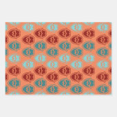 父の日のティール（緑がかった色）とオレンジのハートパパセット3 ラッピングペーパーシート (正面3)